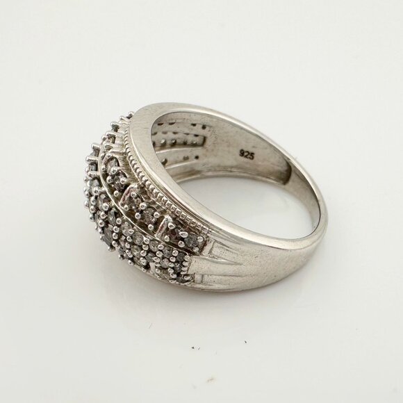 Brilliant 1.00 Ct Natural Diamond Multi-Row Designer Ring - Size 7.75 - Sterling - Picture 9 of 16